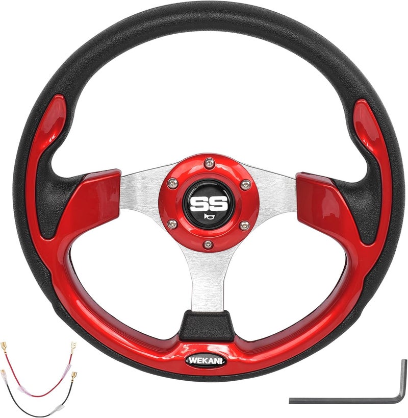 WEKANI Golf Cart Steering wheel for EZGO YAMAHA and Club Car Precedent Most Golf carts Red - Image 1
